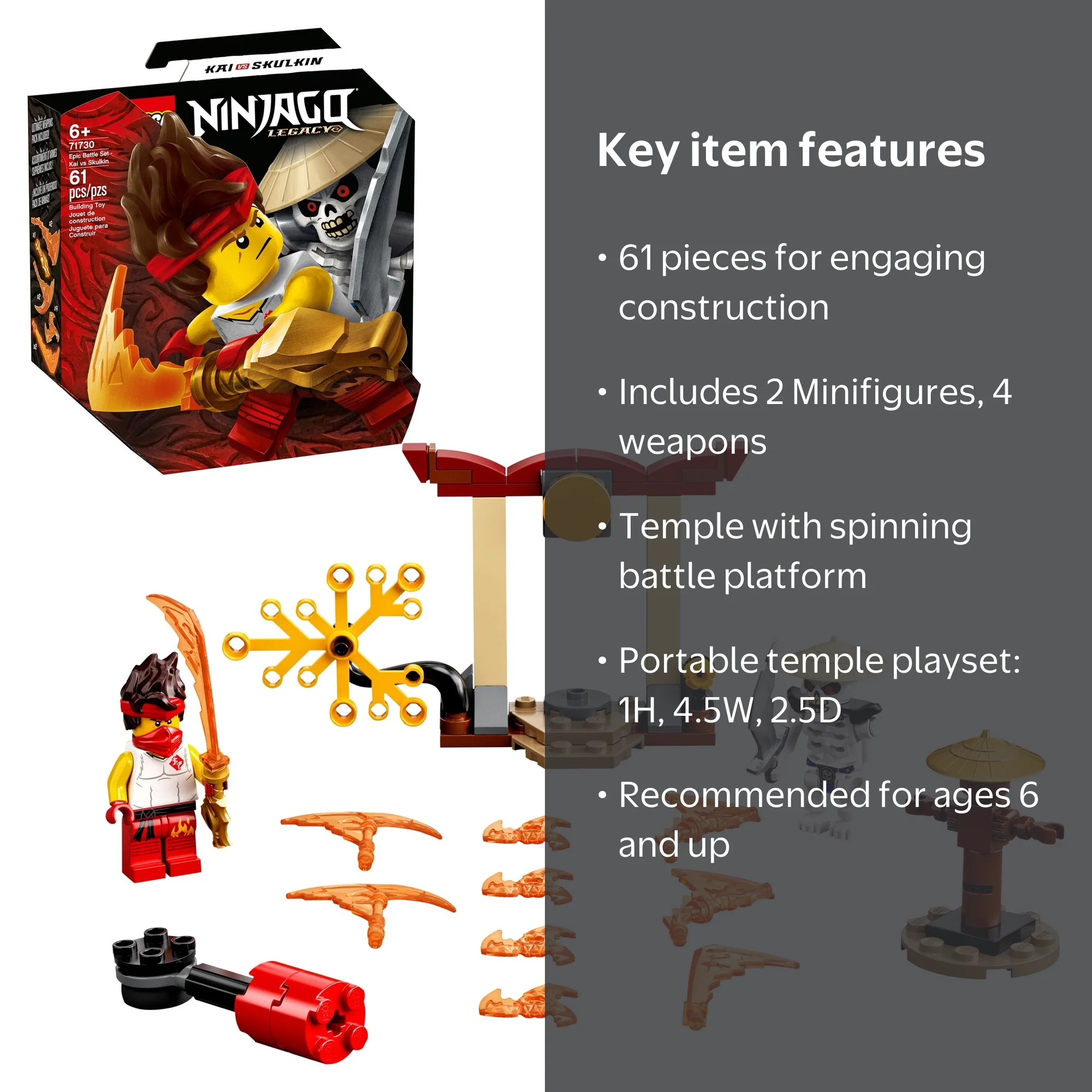 LEGO NINJAGO Epic Battle Set, 71730 Kai vs. Skulkin, Spinning