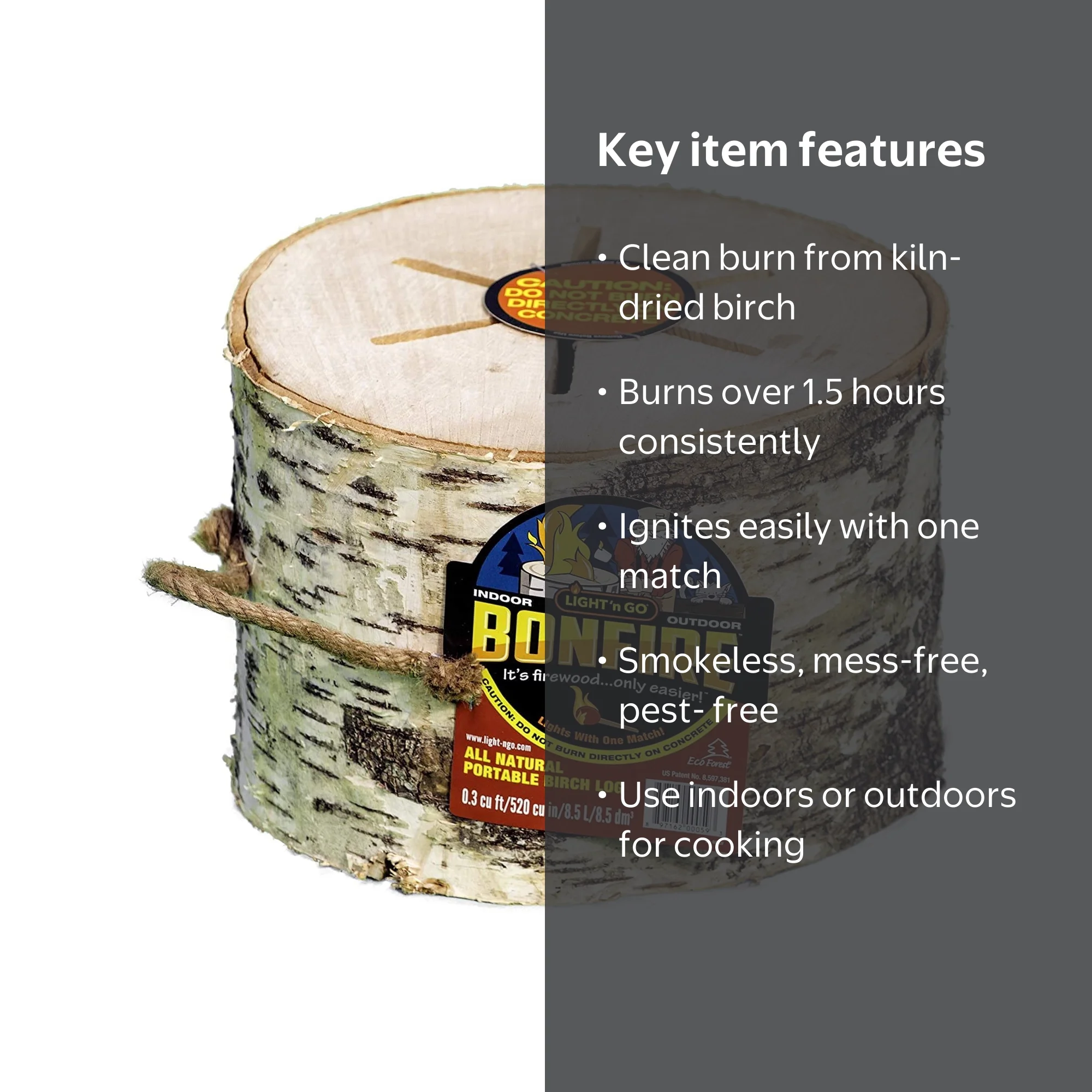Light 'n Go Bonfire Portable Birch Log, Firepit, Chiminea