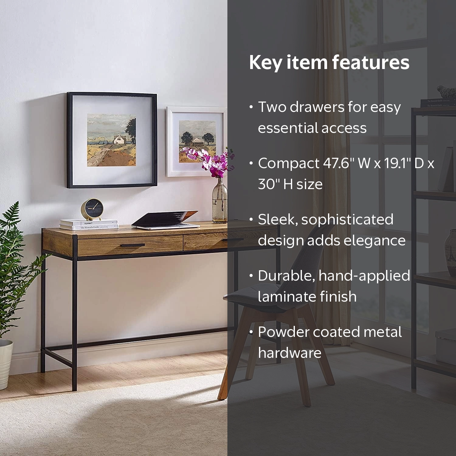 Caffoz Modern Small Student Home Office 2-drawer Writing Desk, Oak