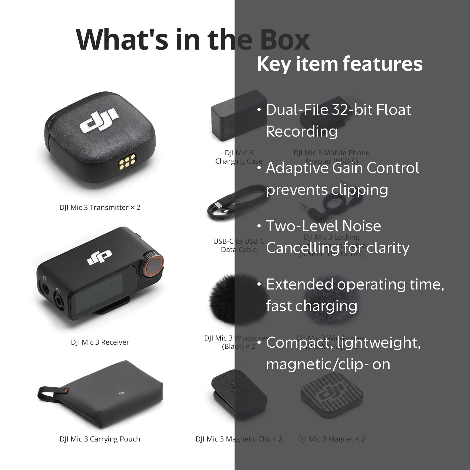 DJI Mic 3 (2 TX + 1 RX + Charging Case) Advanced Mini Wireless