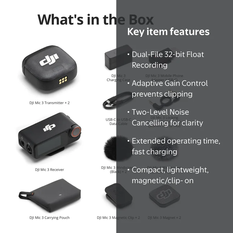 DJI Mic 3 (2 TX + 1 RX + Charging Case) Advanced Mini Wireless