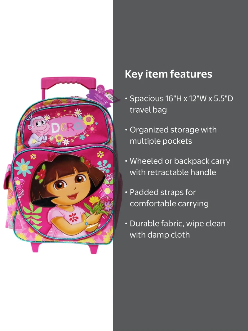 Dora the Explorer- Large 16 inch Full-size Rolling Backpack