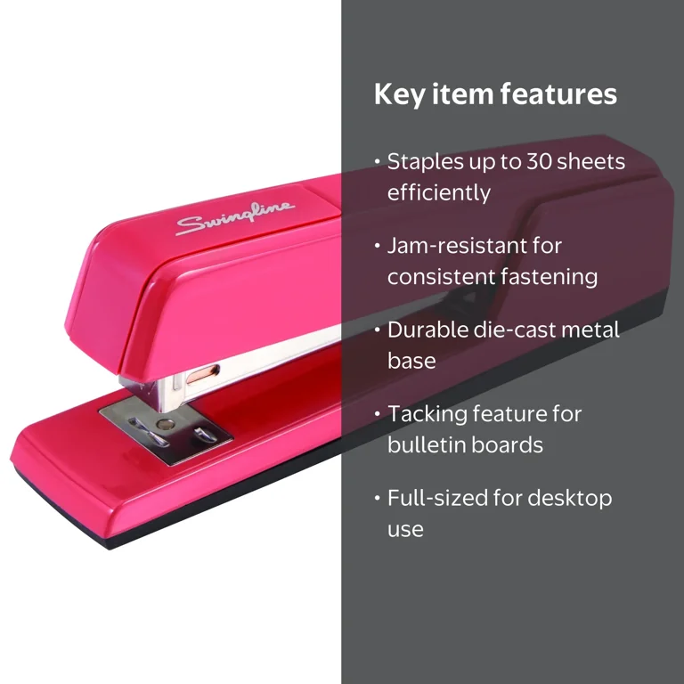 Swingline 747 Classic Desktop Stapler, 30 Sheets, Raspberry, Full