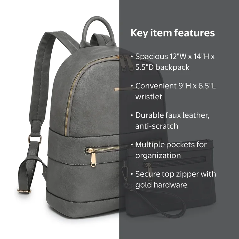 black fake leather backpack X RAY Pebbled Faux Backpack, front zipped compartment Vansarto Women Fashion Zipper Medium