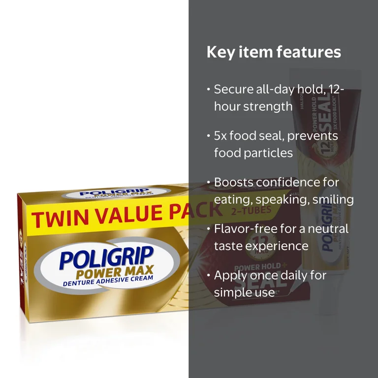 Poligrip Power Hold + Seal Denture Adhesive Cream, Flavor Free