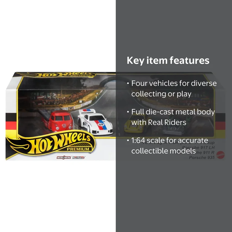 Hot Wheels Premium Collector Display Set, 3 Die-Cast Cars, 1 Team