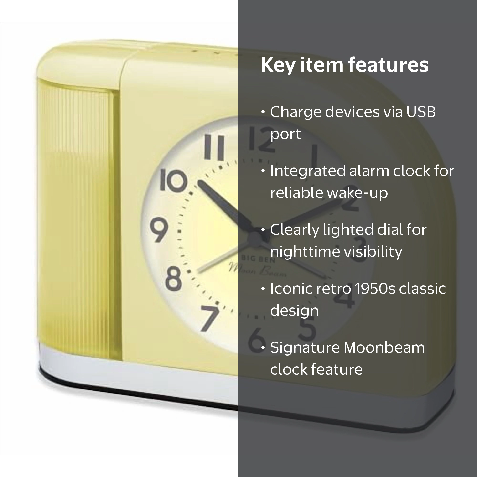 Westclox, Moonbeam Alarm Clock, 44000Y, Lighted Dial with USB