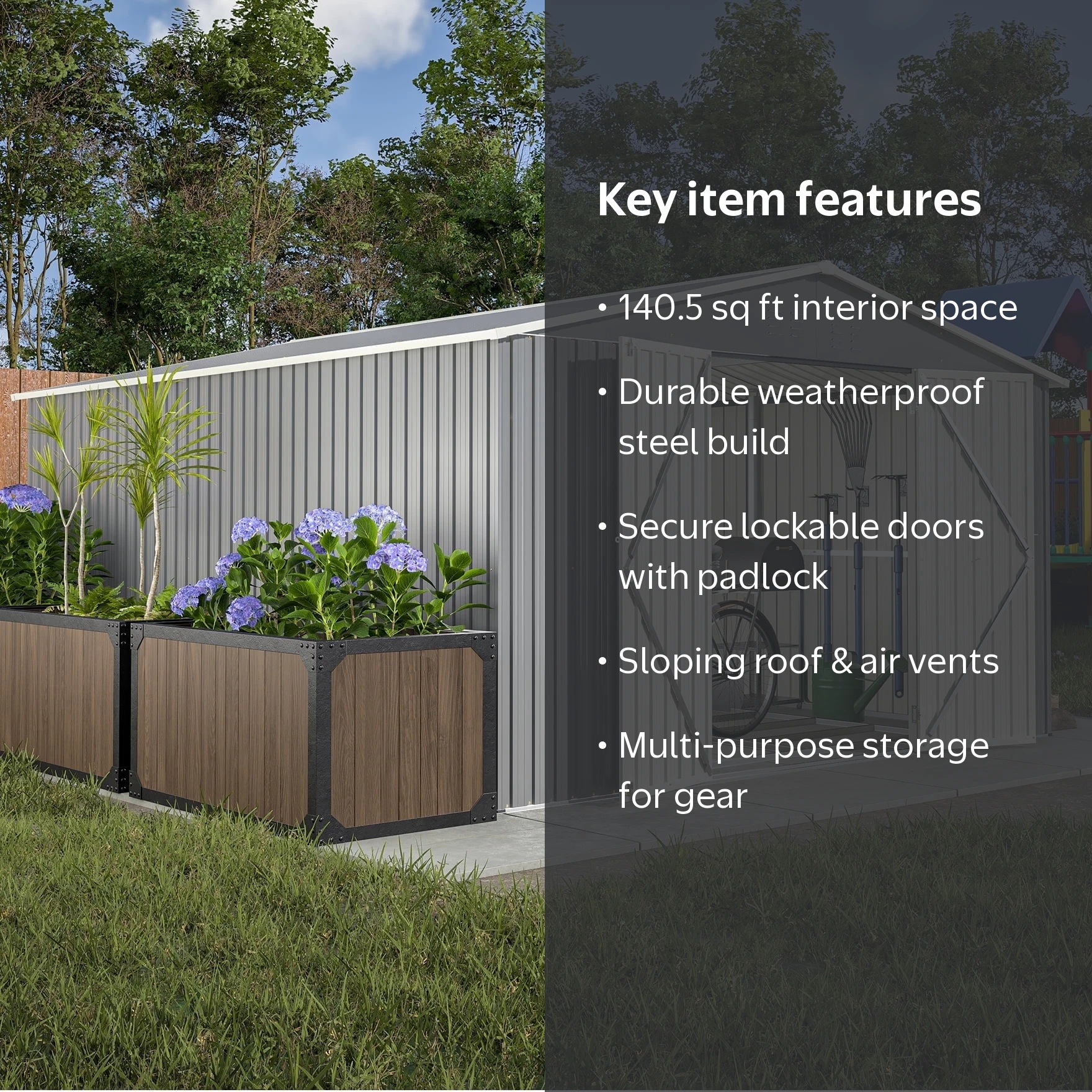 LZBEITEM, Outdoor Storage Metal Shed, 11x13 ft, Gray - Walmart.com