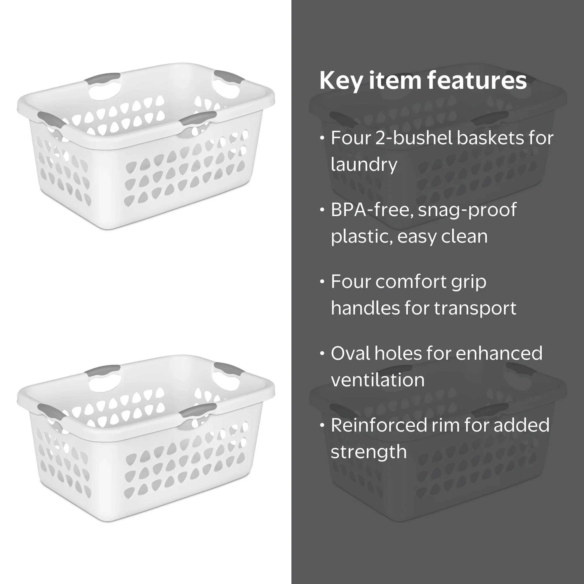 Sterilite 4pk 2 Bushel Ultra Laundry Basket, Rectangular White