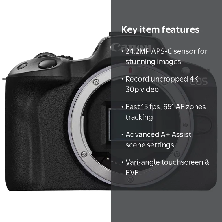 Canon EOS R50 Mirrorless Camera Body Only, Black, 5811C002, 24.2MP Canon EOS R50 Mirrorless Camera Body Only, Black, 5811C002, 24.2MP