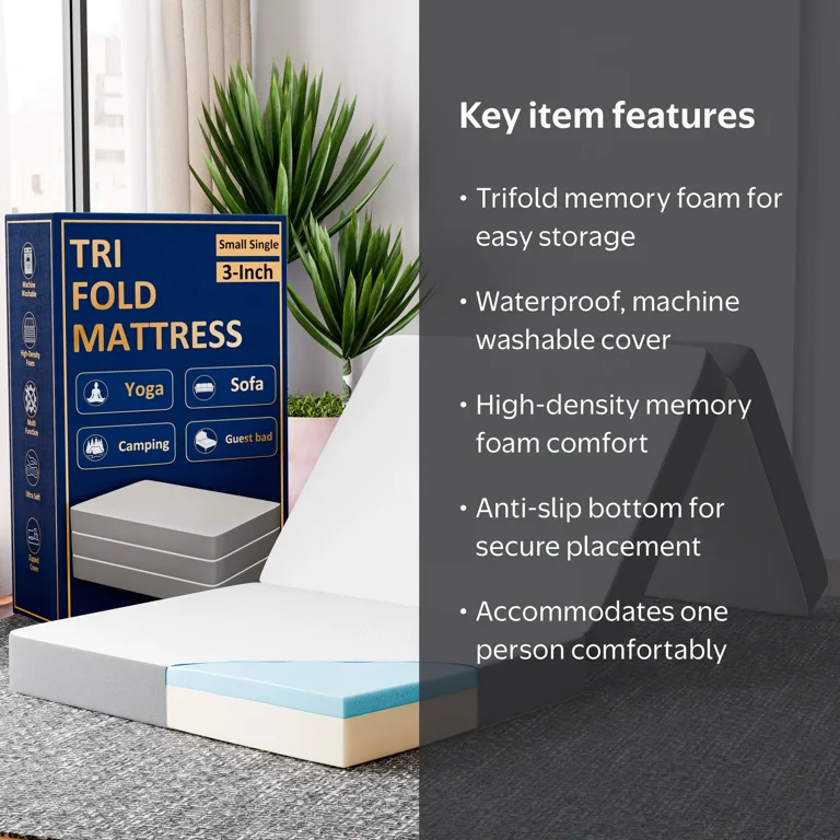 Continental Sleep Sunset, 3” Trifold Memory Foam Mattress, 25-inch