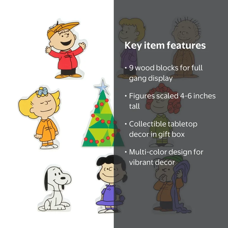 Peanuts, 9 Piece Boxed Figurine Set, Wood Block, Tabletop Décor