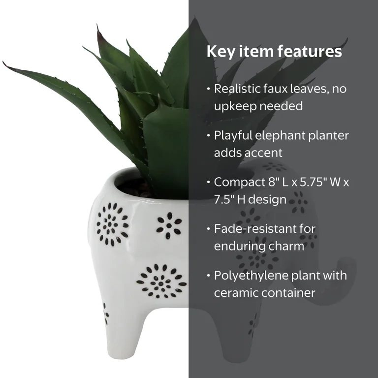 Mainstays 7.5 in Artificial Agave Plant in Ceramic Elephant
