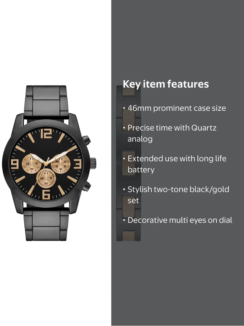 George Men's Two-tone Black and Gold Watch Set, 46mm Quartz Analog