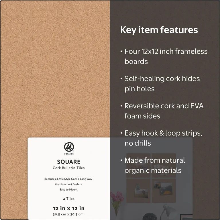 JD　【アメリカ小物】布製テナント　IVY　大学 U Brands Square Cork Tile EVA Bulletin Board, 12