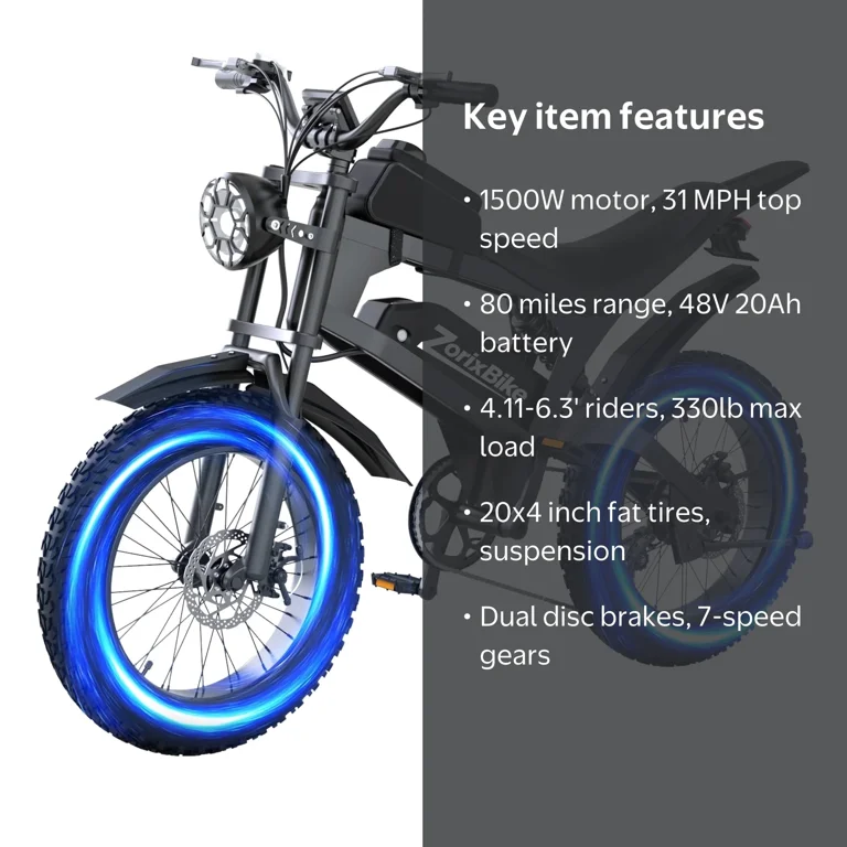 ZorixBike R8 Electric Bike for Adults, 1500W Brushless Motor, 20