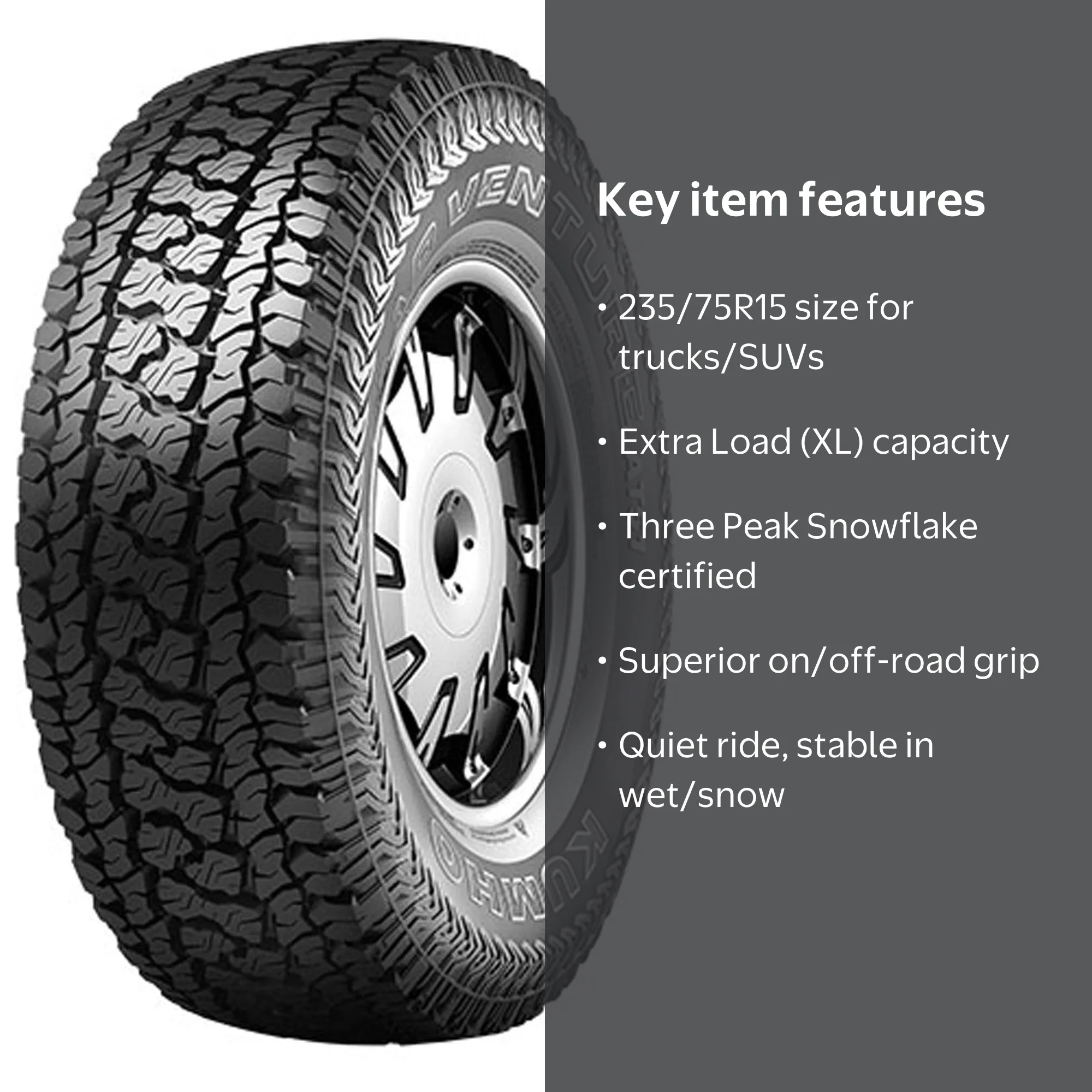 Kumho Road Venture AT51 Light Truck Tire, All-Terrain, 235/75R15