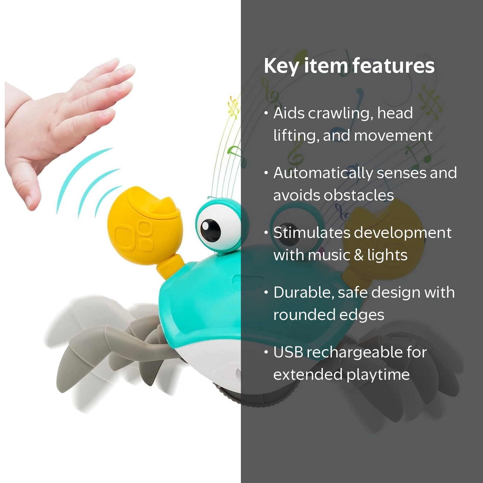 XDR Crawling Crab Baby Toy, Interactive Sensory Toy with Music