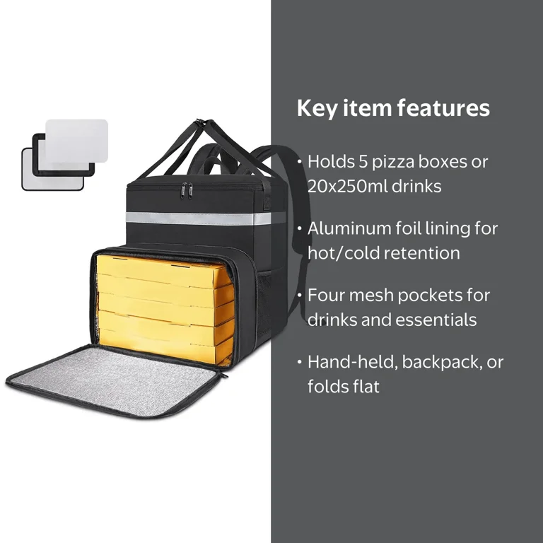 Food Delivery Backpack, Expandable Insulated Hot Pizza Bags for
