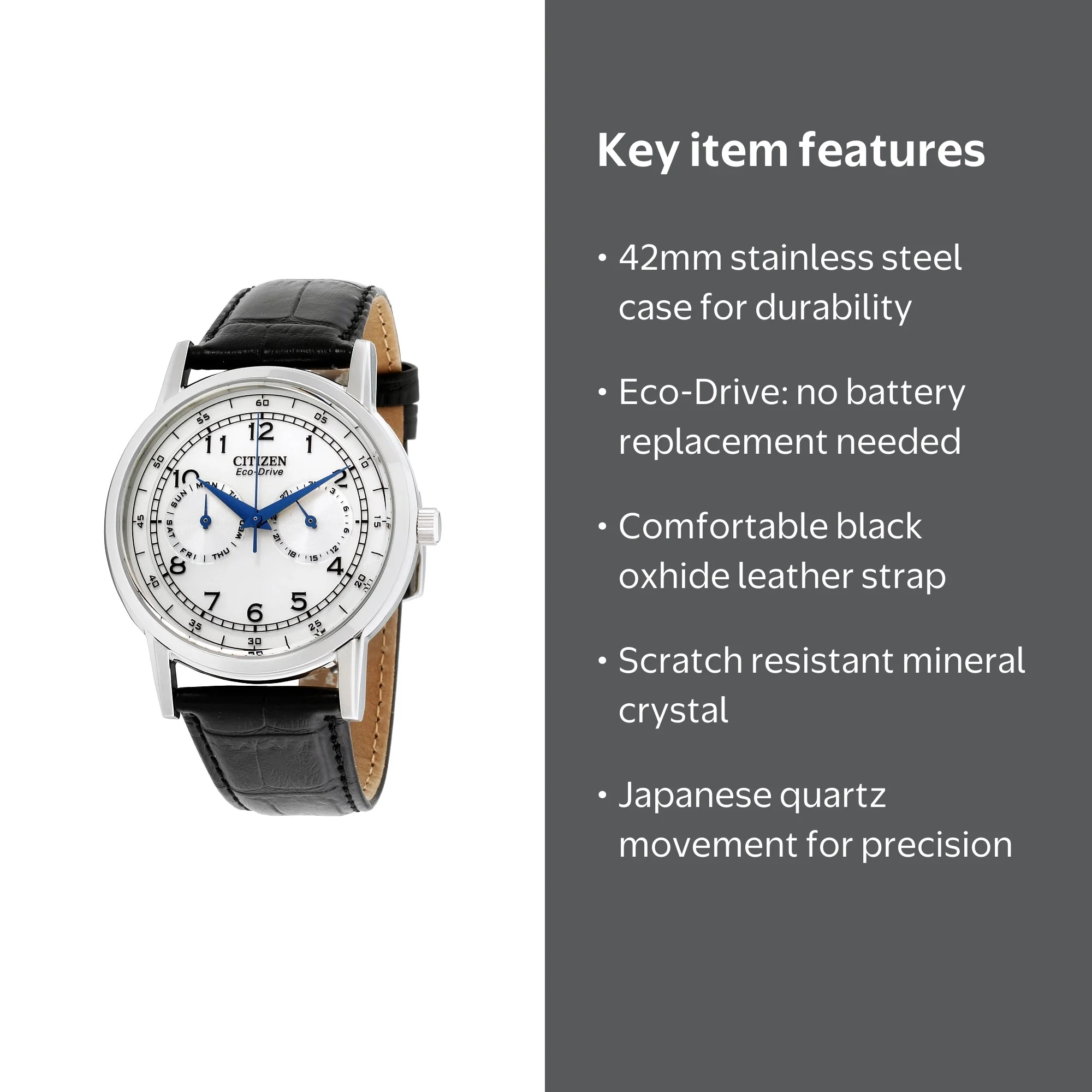 Citizen Men's Eco-Drive Quartz Wrist Watch with Black Leather