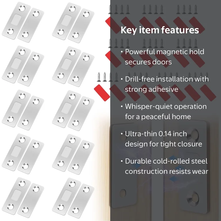 TSV Magnetic Door Catch, Ultra Thin Cabinet Door Magnets, Adhesive