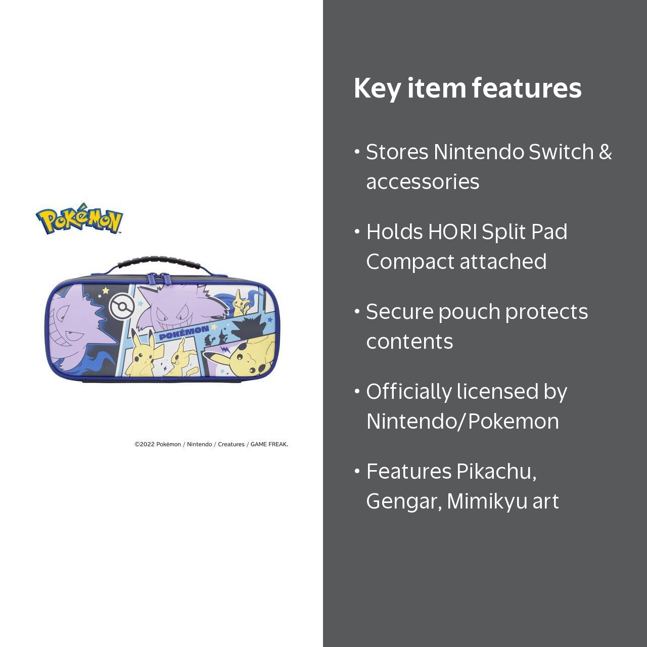 HORI, Nintendo Switch Cargo Pouch, Pikachu, Gengar & Mimikyu