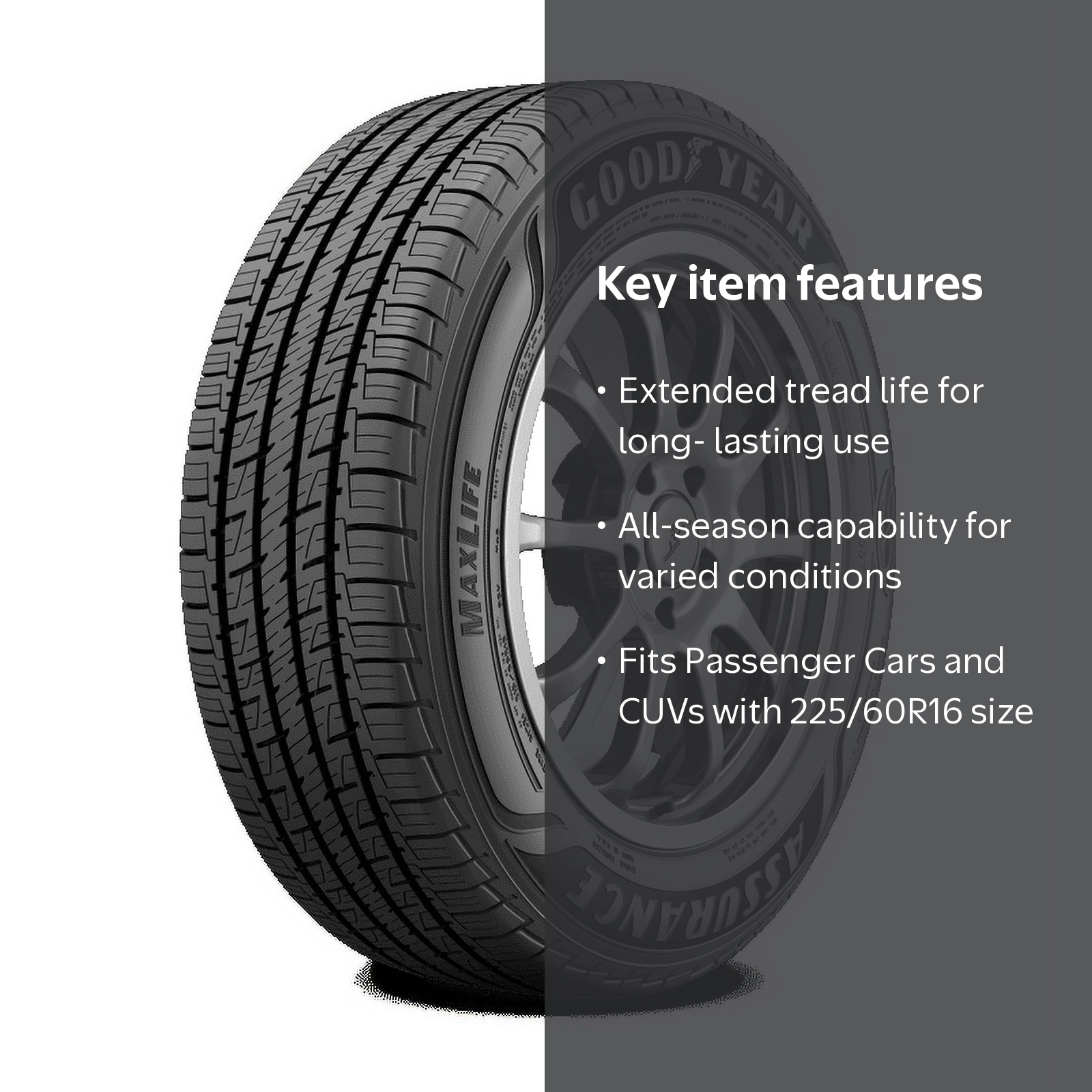 Goodyear Assurance Maxlife 225/60R16 98H All-Season Tire, Durable
