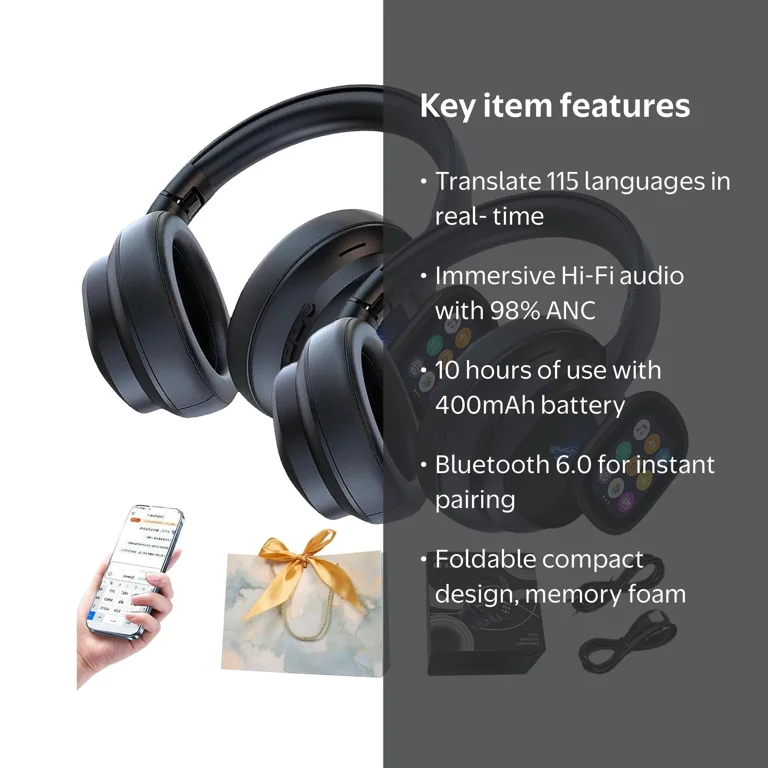 HY-X1 PRO AI Translation Wireless Headphones with Movable LCD