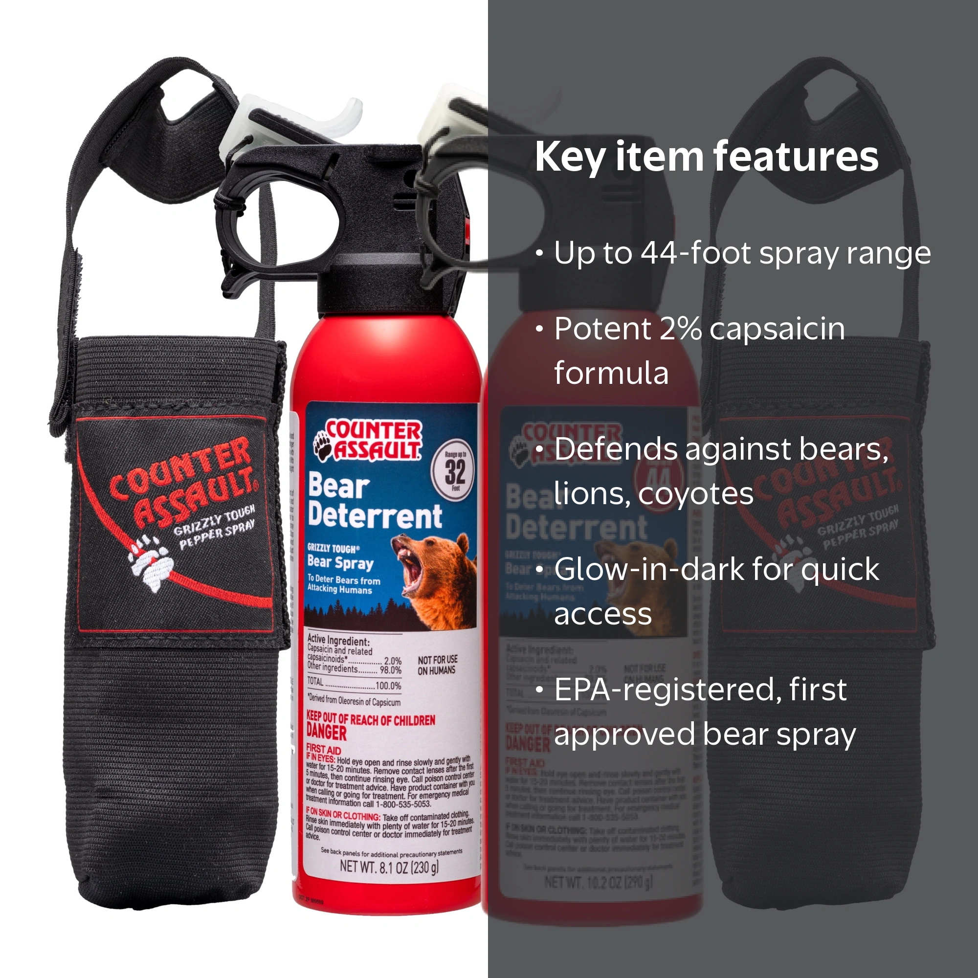 Counter Assault Bear Deterrent Pepper Spray 8.1 oz and 10.2 oz