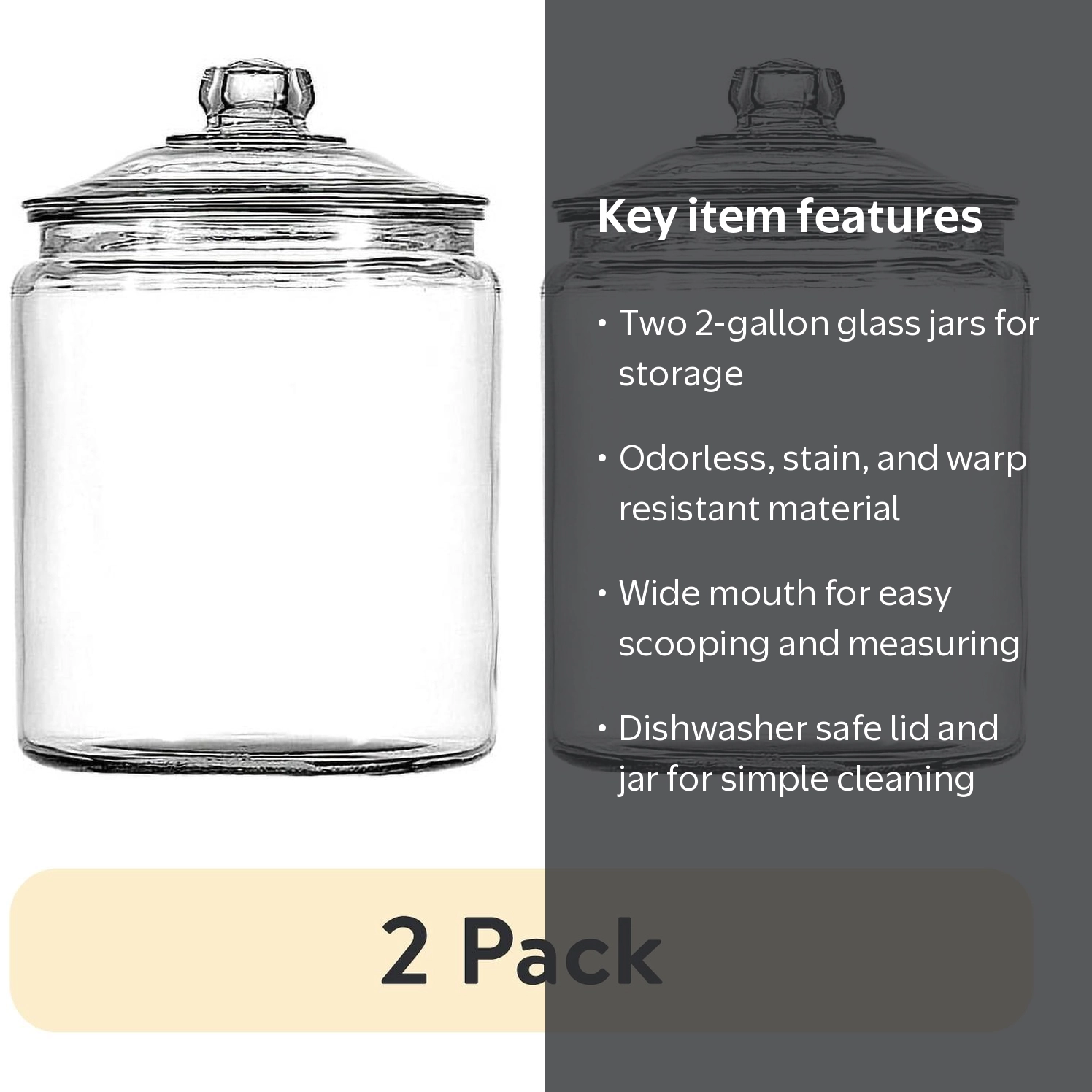 2 pack) Anchor Hocking Heritage Hill Glass Jar with Lid, 2 Gallon