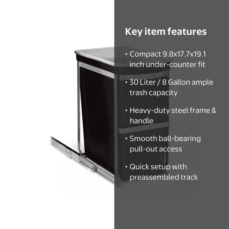 simplehuman 30L / 8G Under Counter Pull-Out Trash Can, Steel Frame