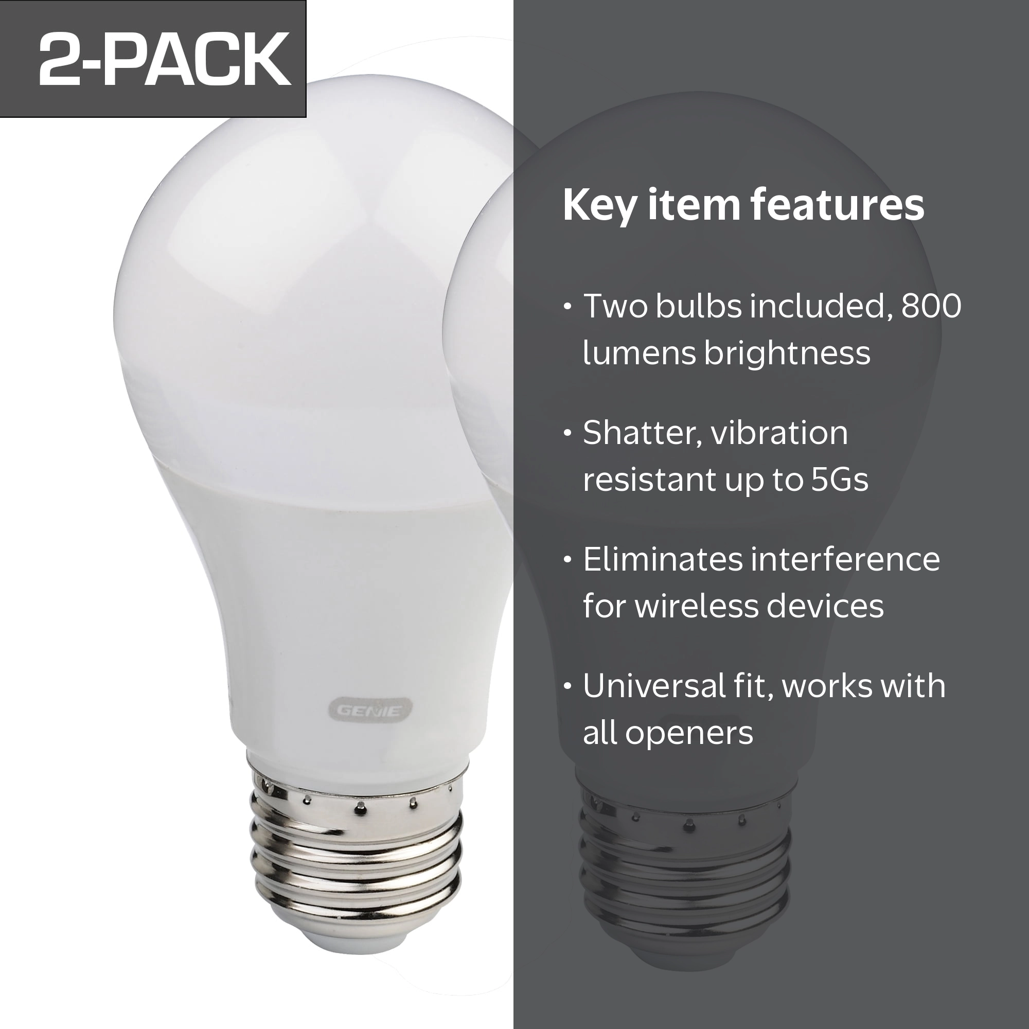 Garage Door Opener LED Bulbs 4-Pack – 5000K Daylight, E26 Base, Minimizes RF Interference, Compatible With Chamberlain, Genie, LiftMaster
