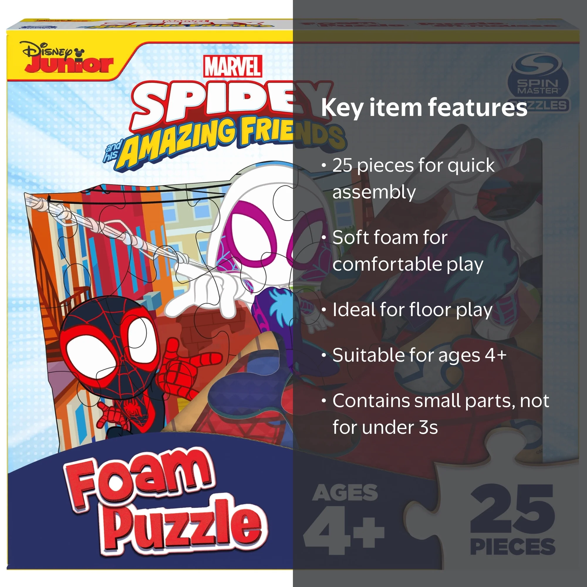 Marvel 25-Piece Jigsaw Foam Spidey Puzzle for Kids Ages 4+