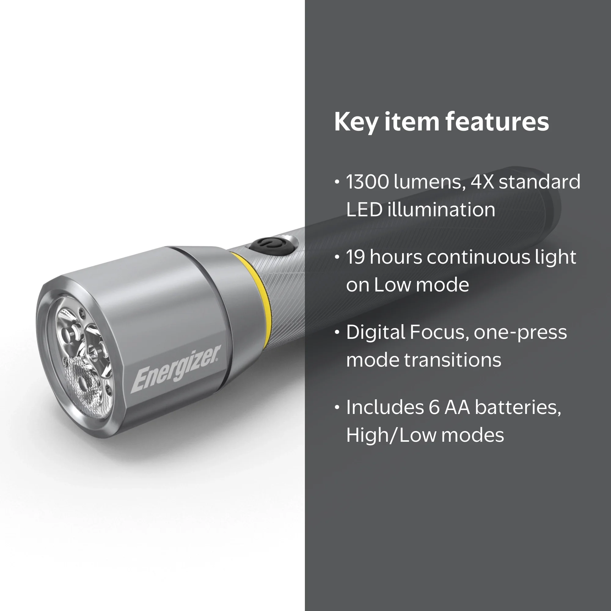Energizer, Flashlight, 1300 Lumens, Water-Resistant, 19-Hour