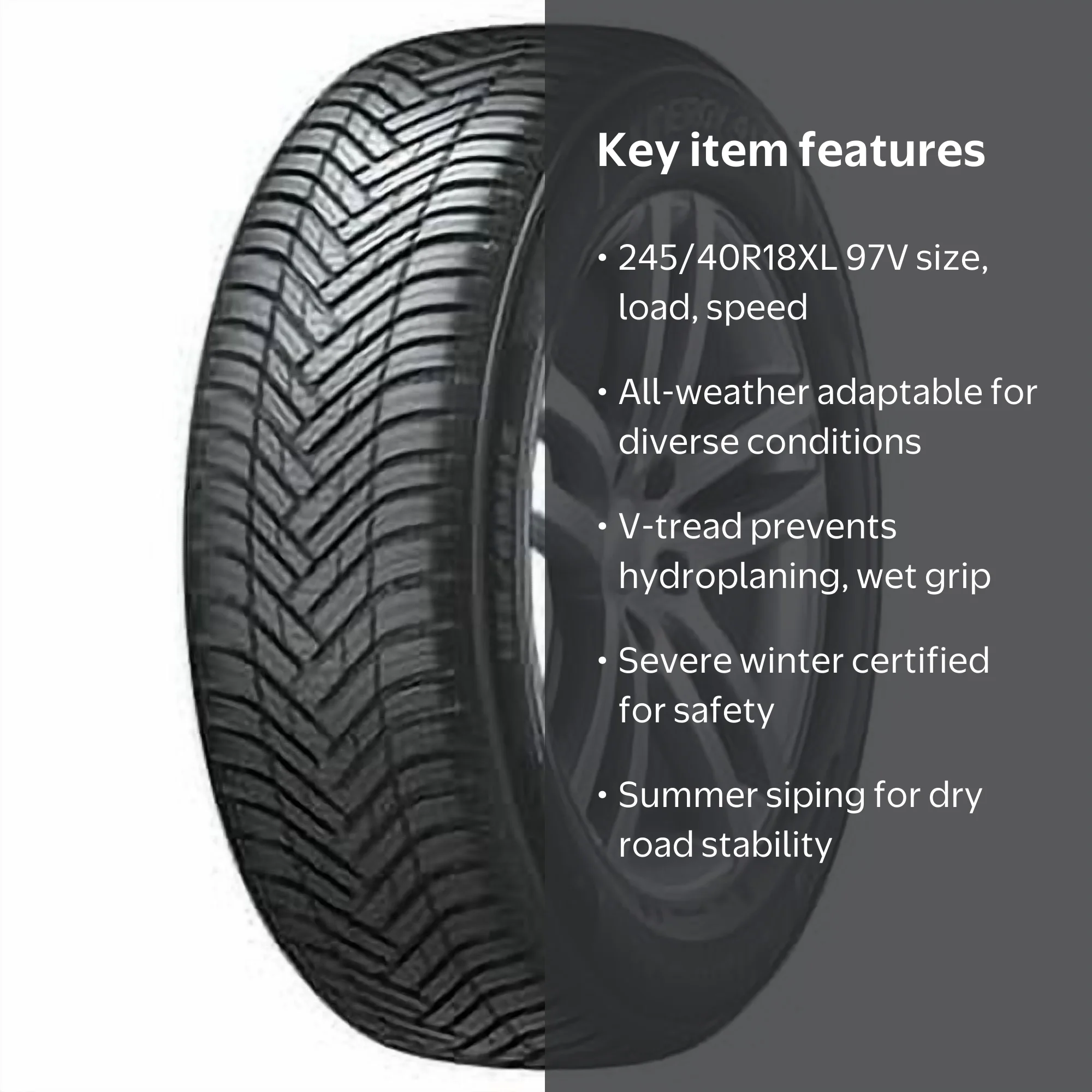 Hankook Kinergy 4S2 All Weather Passenger Car Tire, 245/40R18 97V