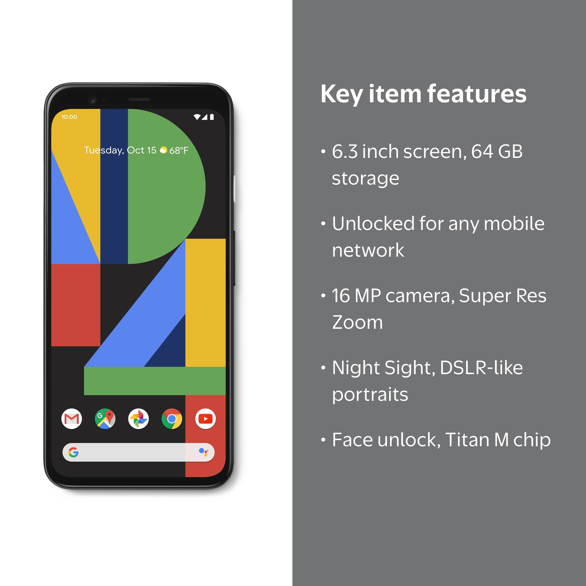 Google Pixel 4 Unlocked Phone, Black, 64 GB with Advanced Camera