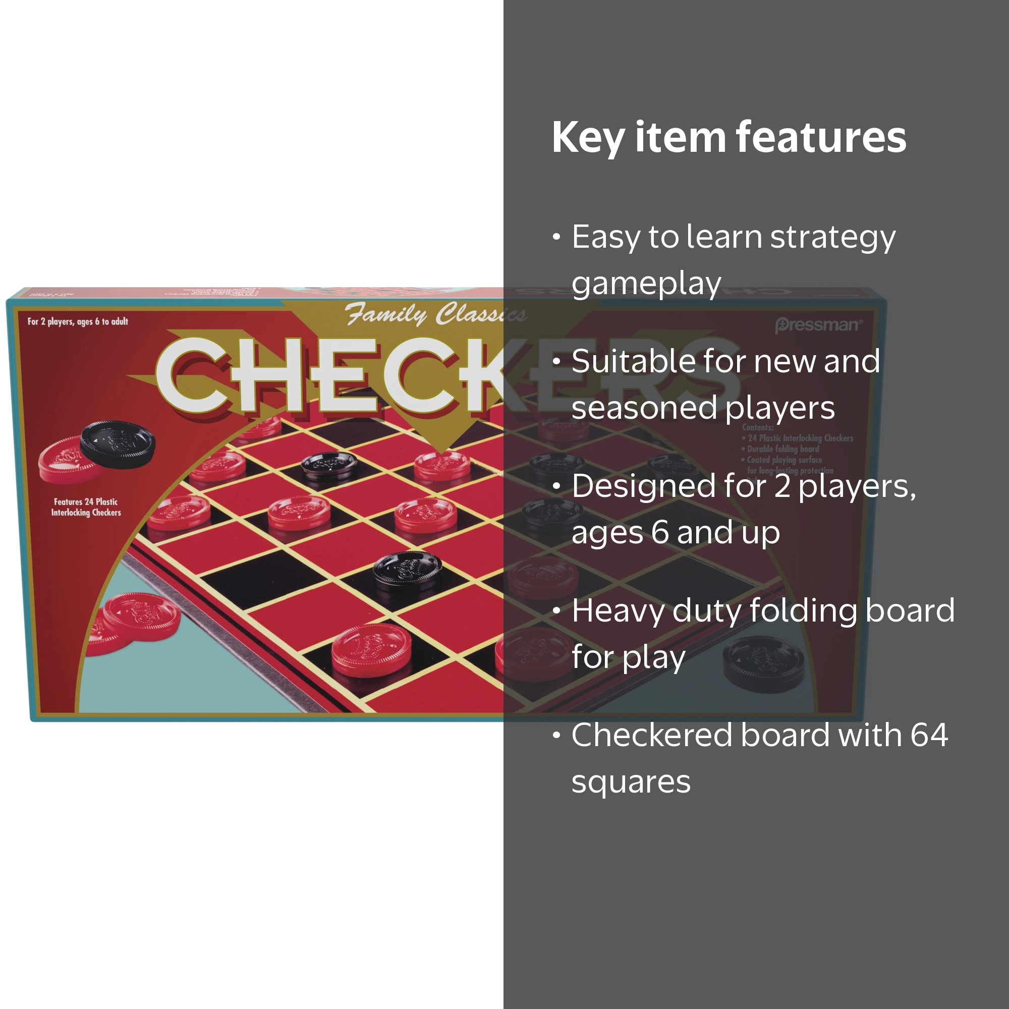 Pressman, Checkers Table Game Set, Red, 8x8 Board for 2 Players