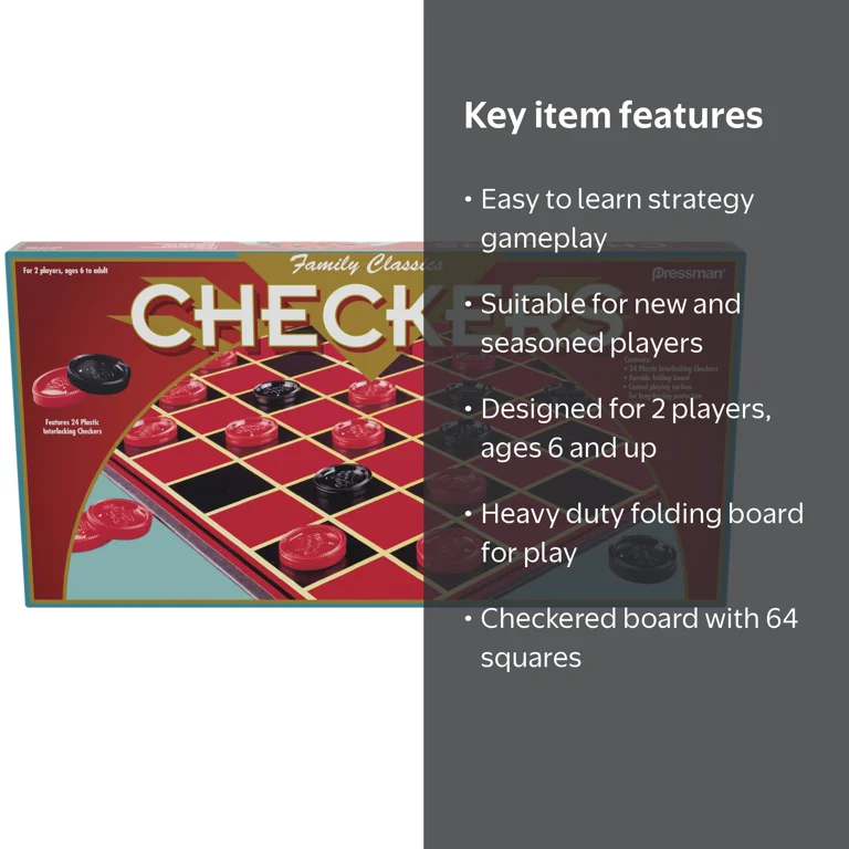 Pressman, Checkers Table Game Set, Red, 8x8 Board for 2 Players