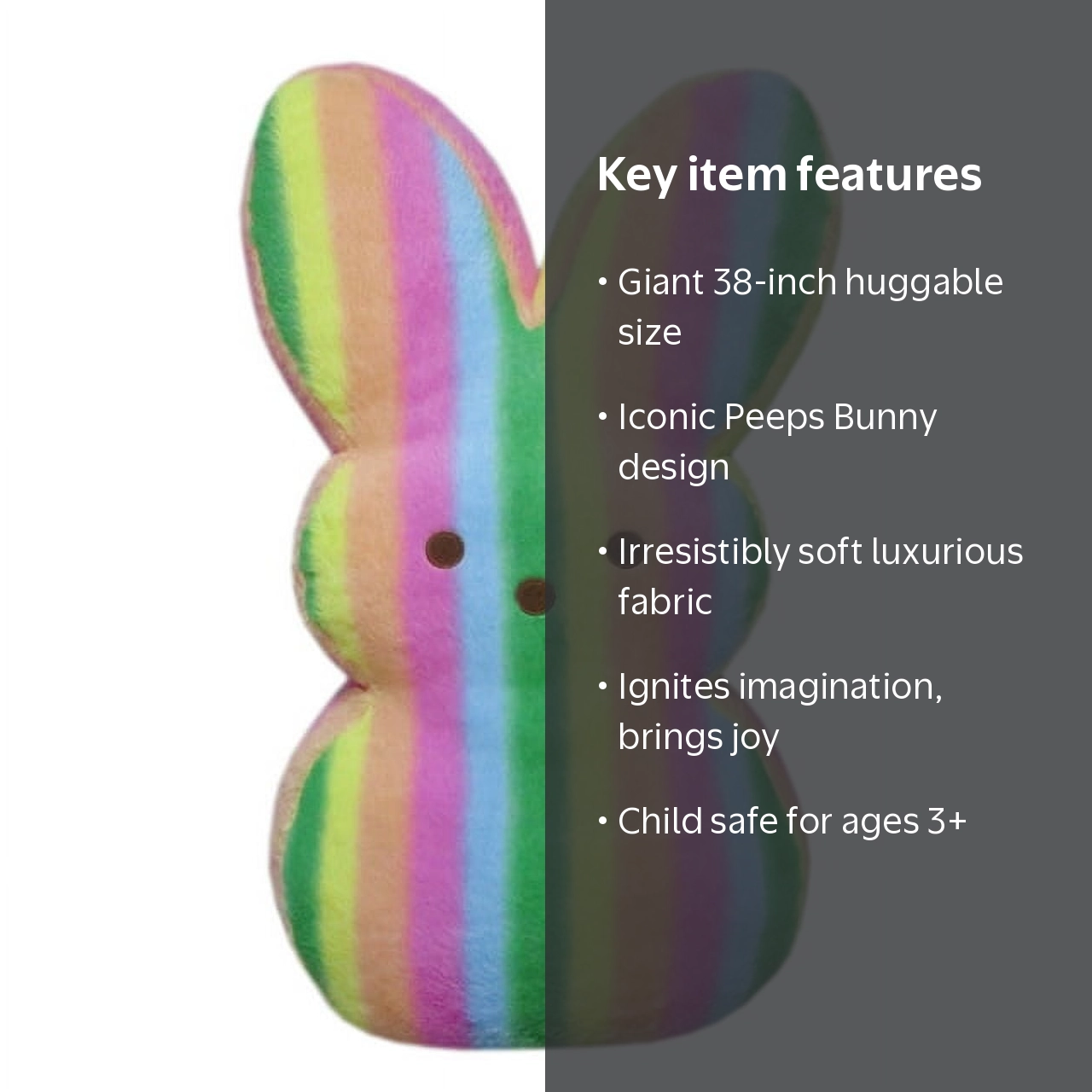 Official Jumbo Peeps Bunny Plush Toy, 38 Inch, Rainbow Stripes