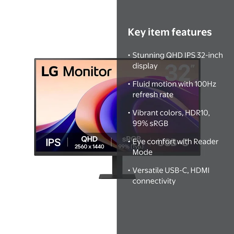 LG, 32 Inch QHD IPS Monitor, 32U631AB, 100Hz HDR10 USB-C - Walmart.com