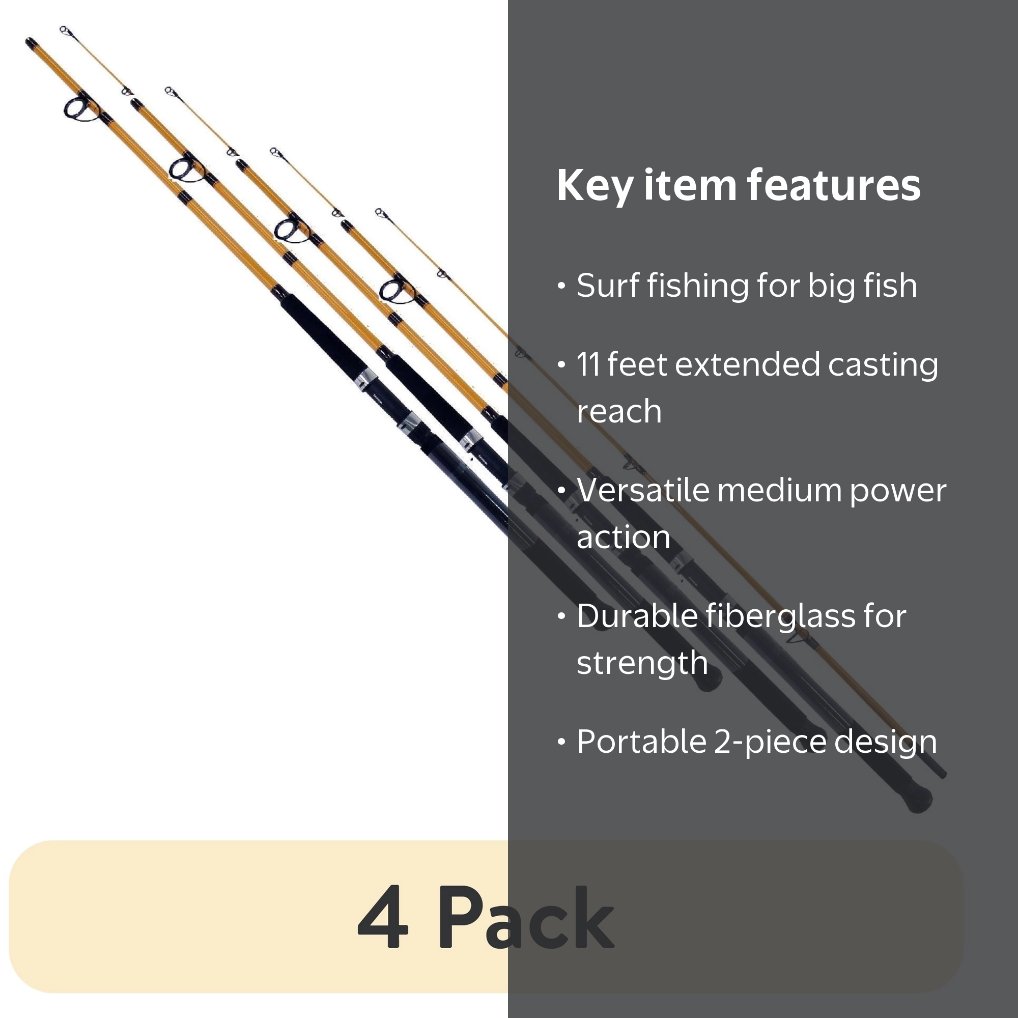 4 pack) Daiwa FT Series Fiberglass Surf Spinning Rod, 10 ft, 2