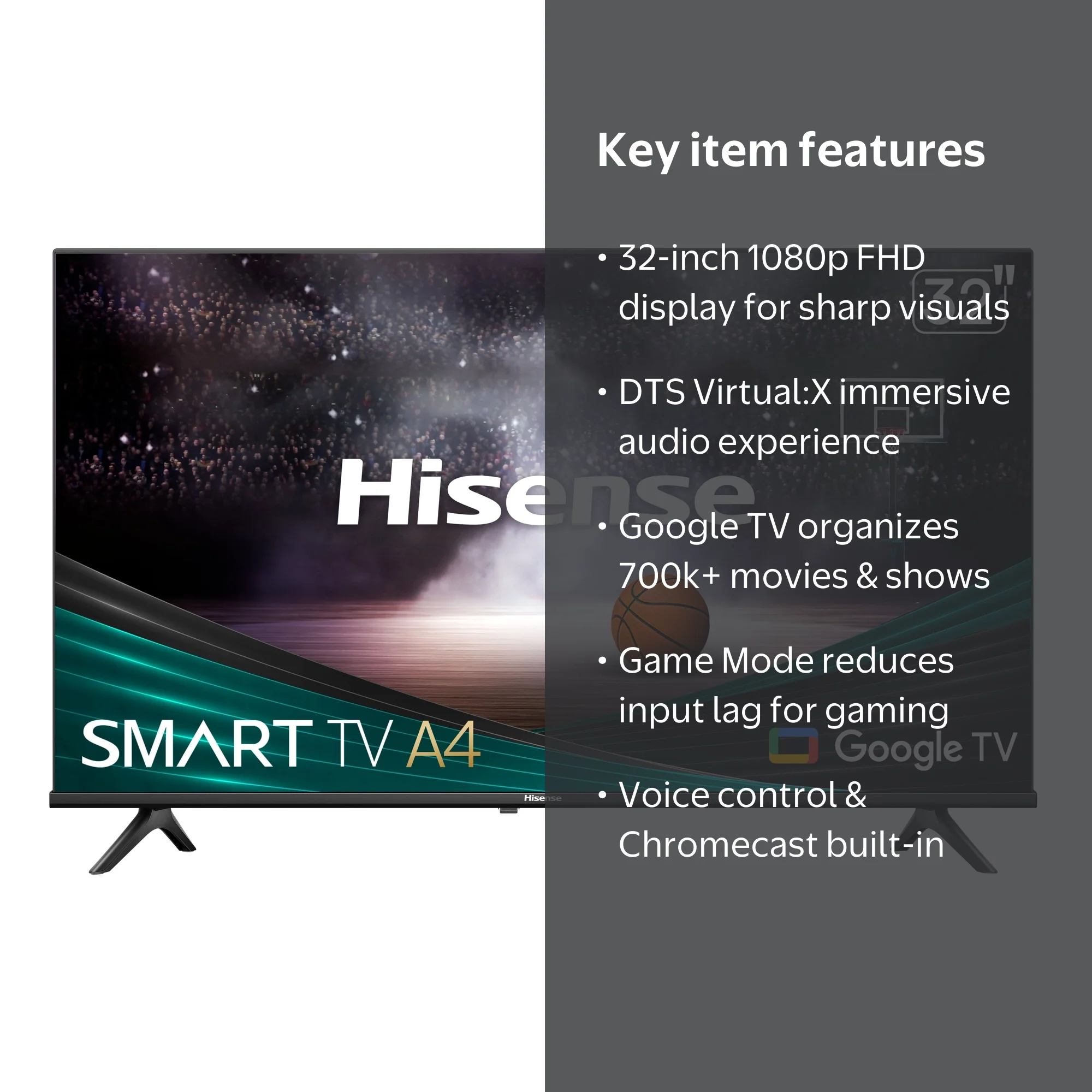Hisense 32インチ BK2シリーズ スマートテレビ Hisense 32-Inch A4 Series FHD Smart TV with DTS, Game Modes