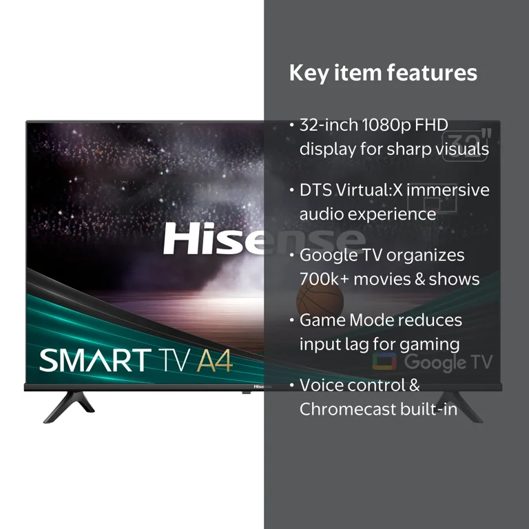Hisense 32-Inch A4 Series FHD Smart TV with DTS, Game Modes