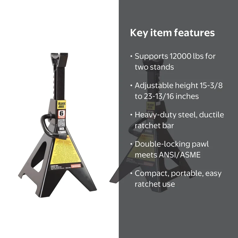 Torin Black Jack 6 Ton Steel Jack Stands Pair - T46002W - Walmart.com