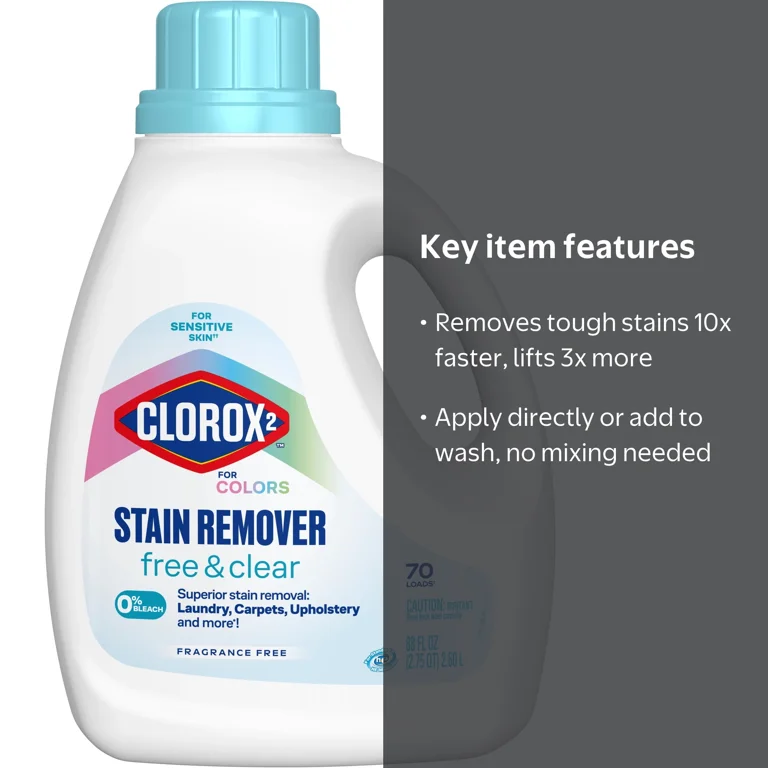 Clorox 2 For Colors Stain Remover, 2 in 1 Laundry + Fabric, Free