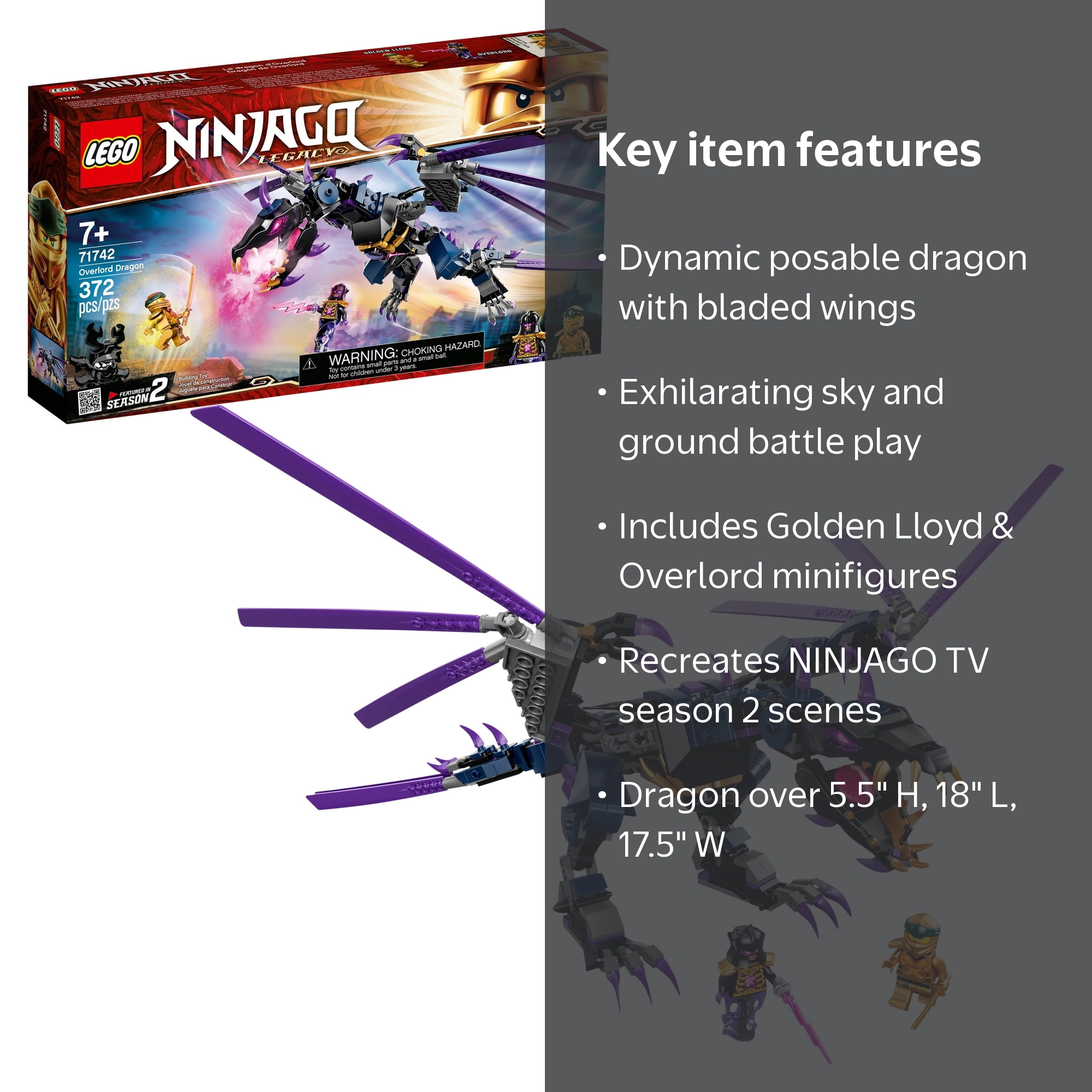 LEGO, NINJAGO Legacy Overlord Dragon, Posable Dragon Toy, 71742