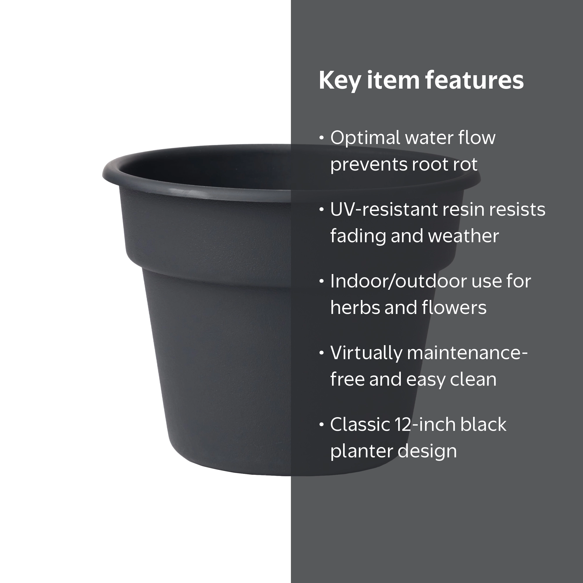 Mainstays 12 Inch Flint Resin Planter in Rich Black with Pre