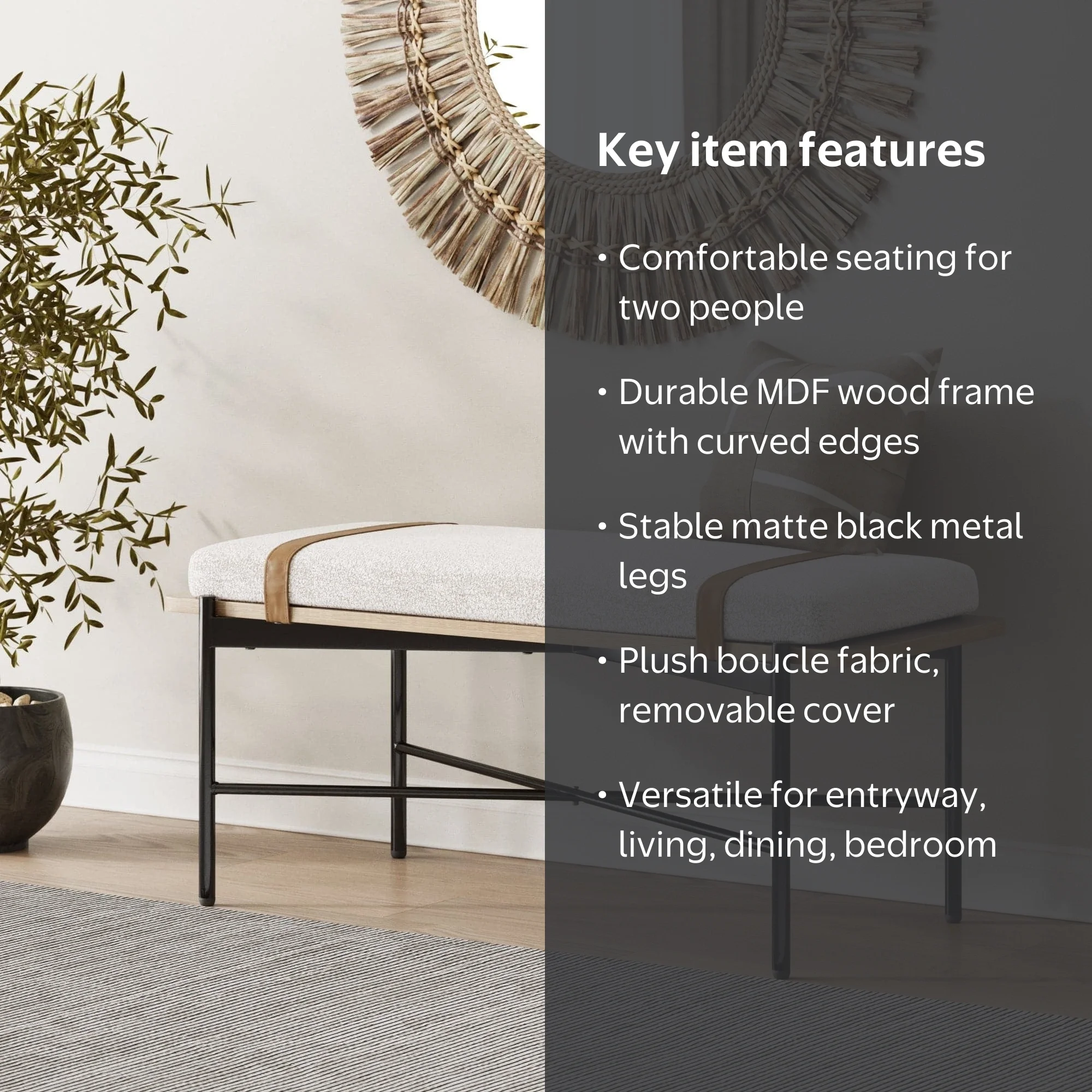 Nathan James Thatcher Upholstered Entryway Bench with Removable