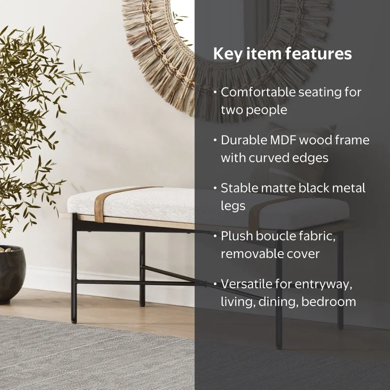 Nathan James Thatcher Upholstered Entryway Bench with Removable
