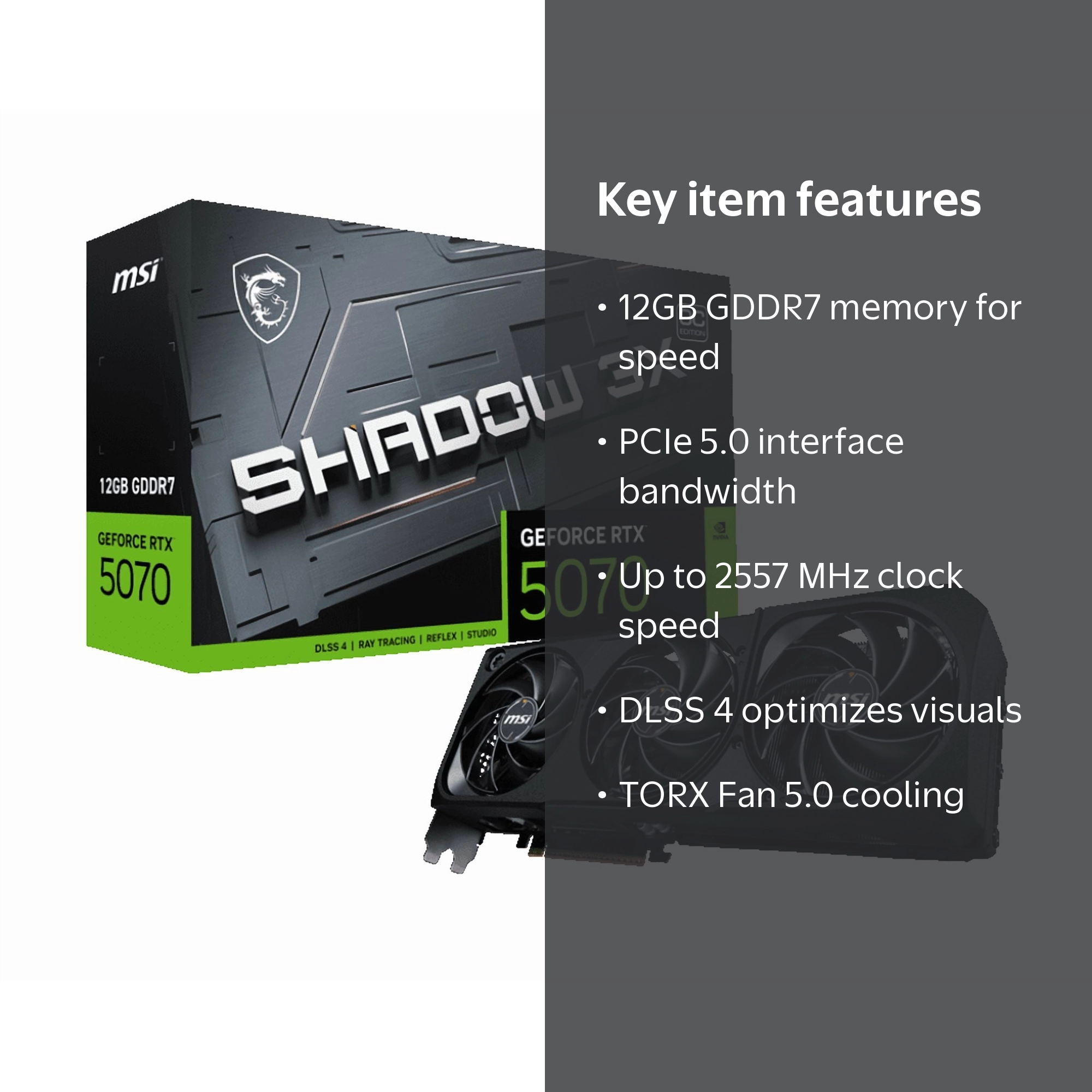 MSI, GeForce RTX 5070 Graphics Card, 12GB GDDR7 PCIe 5.0, OC